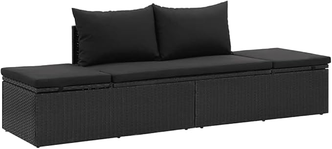 Camp Chair Lawn Chair Outside chairsSun Bed with Cushions Poly Rattan BlackSuitable for Gardens, courtyards, and patios