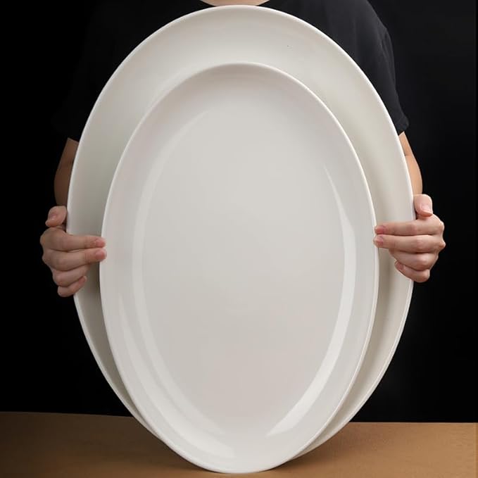 Camping Plates White Ceramic Tableware Large Plate Chicken Oval Fish Home Steamed Decorative Plate(20inch)