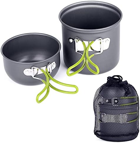 Outdoor Camping Hiking Cookware Picnic Cooking Pots Set Non-Stick Bowls with Foldable Spoon Fork Knife Tableware Sets
