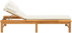 Sun Lounger with Cream White Cushion and Pillow Solid Wood Acaciapatio Chairs Outdoor Lounge Chairs Tanning Chair Recliner chairSuitable for Gardens, courtyards