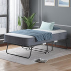 BALUS Folding Bed with Mattress, 75"x46" Rollaway Bed with Locking Casters and 5" Rebound Mattress, Metal Sturdy Twin Folding Frame for Storage, Foldable Single Bed for Bedroom/Guest Room(Standard)