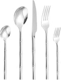Stainless Steel Silverware Set, 20/30/40/50/60pcs Flatware Cutlery Set, Knife Fork Spoon Set, Durable Black & Silver Finish, Perfect for Home or Party Use