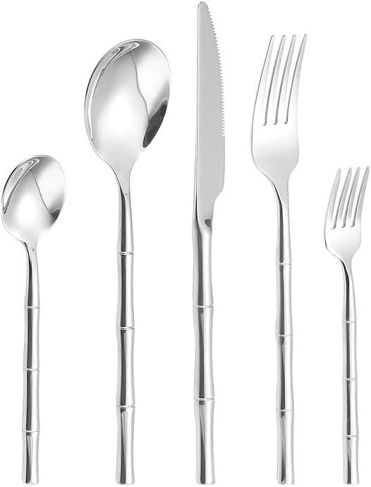 Stainless Steel Silverware Set, 20/30/40/50/60pcs Flatware Cutlery Set, Knife Fork Spoon Set, Durable Black & Silver Finish, Perfect for Home or Party Use