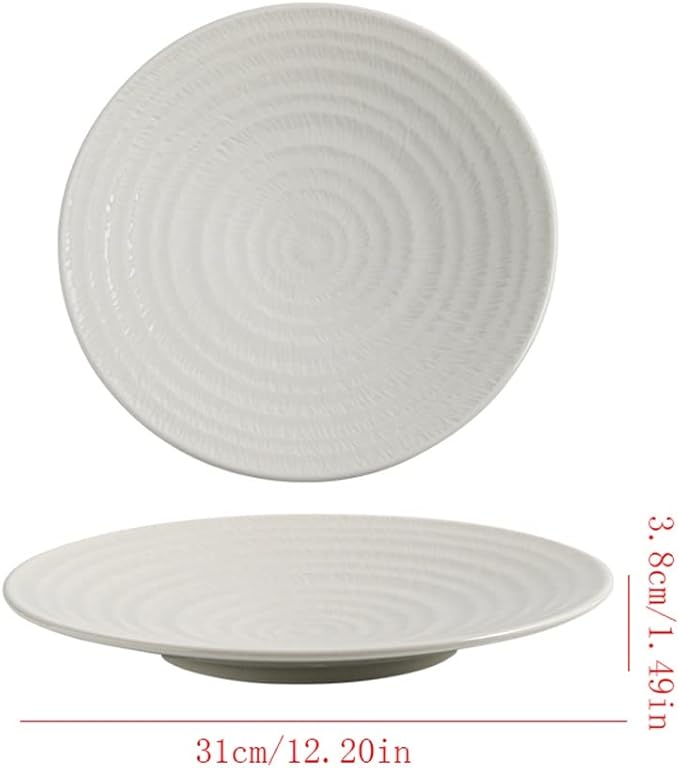 Camping Plates Serving Tray Tray Multifunctional Ceramic Thread Western Food Plate Embossed Steak Plate Flat Plate Household Dishes Hotel Tableware Decorative Plate(Large)