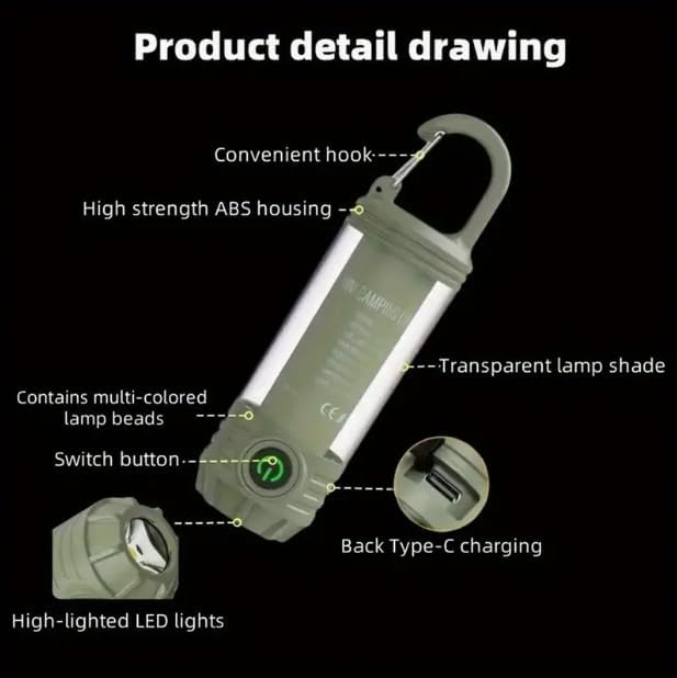 HomeBeyond Portable Camping Lantern Rechargeable,LED Flashlight Spotlight with 6 Modes, Red Light Emergency Outdoor Tent Light for Hiking, Night Walking, Hurricane