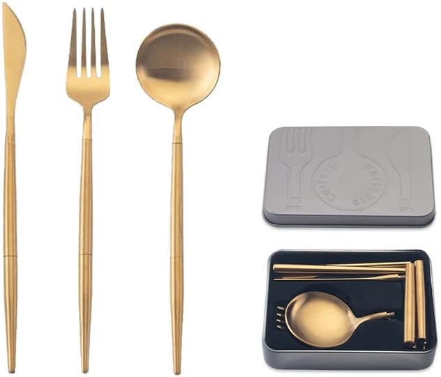 IKXO Folding Camping Cutlery Set Portable Tableware Set Spoon and Fork with Case for Picnic Hiking Thermos Camping Travel Other Outdoor Activities ， Mirror Polished Pocket-sized
