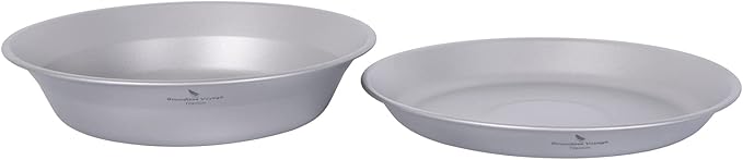 Boundless Voyage Ultralight Titanium Bowl Pan Plate Dish with Carry Bag Outdoor Camping Portable Tableware Cookware (2 Pcs Set (Shallow Bowl+Plate))