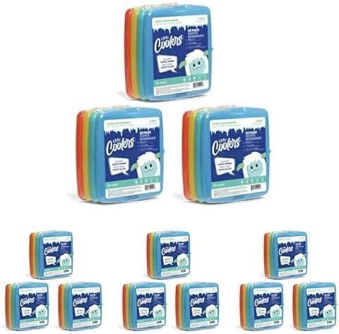 Cool Coolers by Fit & Fresh Slim Ice Packs - Quick Freeze Space Saving Reusable Cooling Solution in Lunch Boxes & Coolers, Multi Colored Design for Daily Use (Pack of 48)