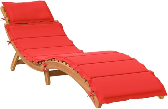 Sun Lounger with Cushion Red Solid Wood Acaciaoutdoor Lounge Chairs Camping Chairs Tanning Chair Patio chairsSuitable for Gardens, courtyards