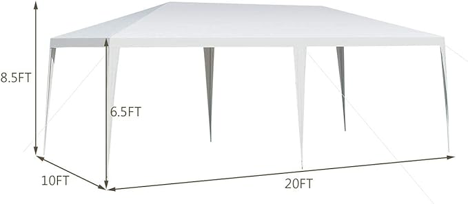 Tangkula 10 x 20 Feet Canopy Tent, Waterproof Wedding Canopy with Wind Rope, Outdoor Shelter Pavilion for Parties, Commercial Activity, Camping, Heavy Duty White Party Tent for Family Friends