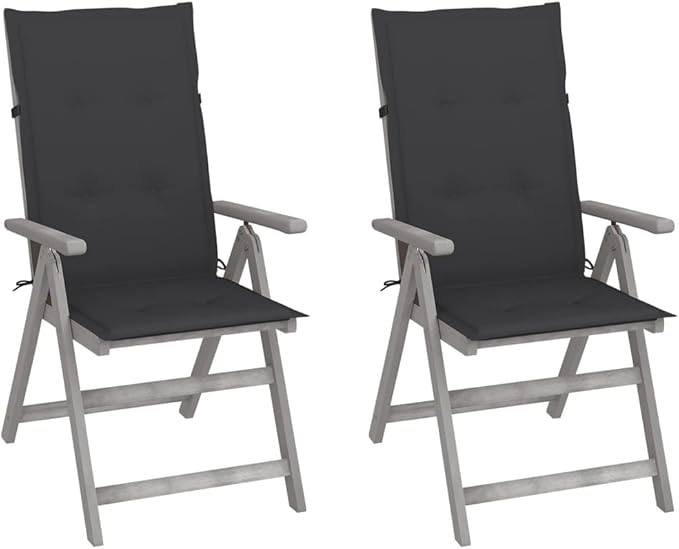 Patio Reclining Chairs,Camp Chair,Barbecue Chairs,Fishing Chairs,Bistro Chair,Coffee Chair,Patio Funiture,for Dining Room,Living Room,Study Room,Garden,2 pcs with Cushions Solid Acacia Wood