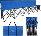 1MORE Portable Folding Bench, Foldable Sideline Bench for Team, 6 Seats Outdoor Camping Chair with Carry Bag & Backrest, Team Sport Sideline Bench for Football,Soccer, Fishing. Blue