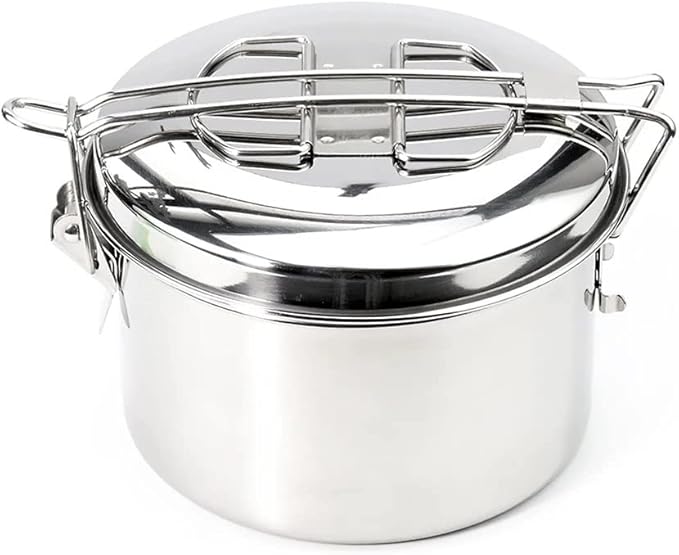 JSEIAJB Stainless Steel Lunch Box Outdoor Cooking Pots Foldable Handle Camping Cookware Bento Food Container Picnic Tableware