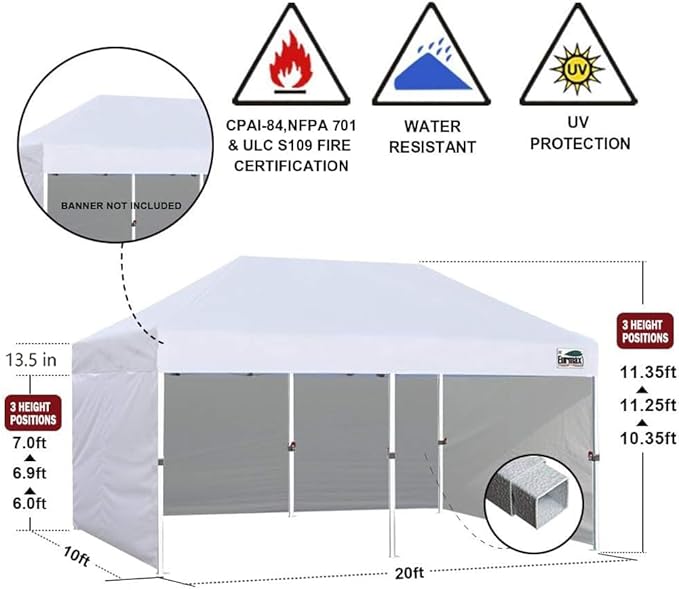 Eurmax USA 10'x20' Pop-up Canopy Tent Commercial Instant Canopies with Removable Side Wall Kit and Roller Bag, Bonus 6 SandBags(Forest Green)