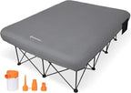 FUNDANGO Queen Camping Cot with Electric Pump, 2 Person Air Mattress with Frame, Double Camping Cot Bed with 2 Cup Holders & Removable Cover for Camp, Home Guest, Carry Bag Included (Grey)