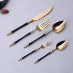Cutlery Set Pieces Service Stainless Steel Titanium Flatware,16-piece Flatware Set, 4 Servings Tableware, Stainless Steel Cutlery, Including Knife, Fork and Spoon Teaspoon with Gold Wooden