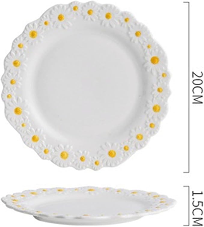 Camping Plates Ceramic Dinner Plate Embossed Dinner Plate Restaurant Western Food Plate Home Kitchen Dessert Plate Tableware Decorative Plate(20cm)