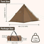 Hot Tent with Stove Jack and Snow Skirt, 6.89~8.53ft Standing Room, 2~5 Person, Tipi Tent for Family Hiking, Fishing, Hunting, Backpacking Camping