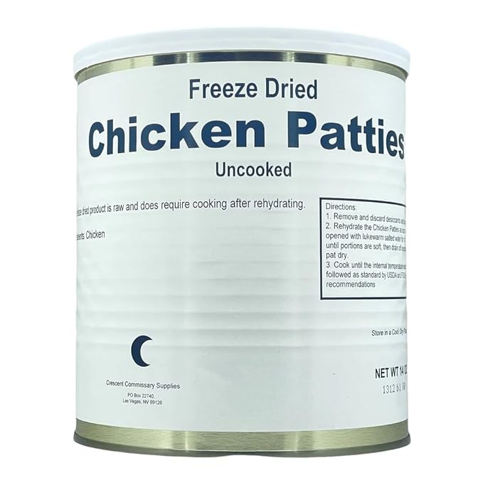 Military Surplus Freeze-Dried Chicken Patties 14 Oz | Long-Term Emergency Food | 25+ Year Shelf Life | Fully Cooked, High-Protein Survival Meal | Ideal for Camping & Outdoor Adventures