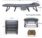 Camping Cot Portable Folding Bed for Adults 6 Position Adjustable Cot Recliner Chair with Pillow Heavy Duty Steel Frame Camping Office Nap Indoor Outdoor Use (Large(74in))