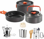 Camping Cookware Kit Outdoor Aluminum Cooking Set Water Kettle Pan Pot Travelling Hiking Picnic BBQ Tableware Equipment Camping