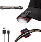 SUNREI Rechargeable Motion Sensor Clip on Hat Light with 150 Lumen & 600 mAh Headlamp, Rotatable Headlamp Flashlight for Fishing Camping Running Hand Work, Include Headband (Red)
