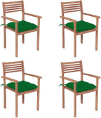 Patio Chairs,Rattan Chair,Bistro Chair,Patio Funiture,Coffee Chair,Camp Chair,Coffee Chair,Armchair,for Dining Room,Living Room,Study Room,Garden,4 pcs with Green Cushions Solid Teak Wood