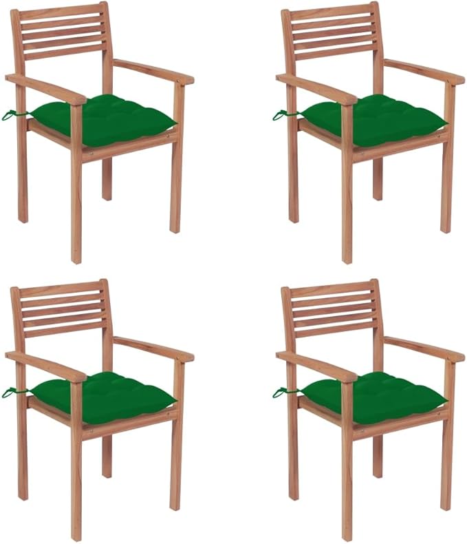 Patio Chairs,Rattan Chair,Bistro Chair,Patio Funiture,Coffee Chair,Camp Chair,Coffee Chair,Armchair,for Dining Room,Living Room,Study Room,Garden,4 pcs with Green Cushions Solid Teak Wood