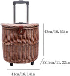 Outdoor Camping Picnic Basket, Pull Rod Type Multifunctional Roller Rattan Basket, Picnic Hamper with Tableware