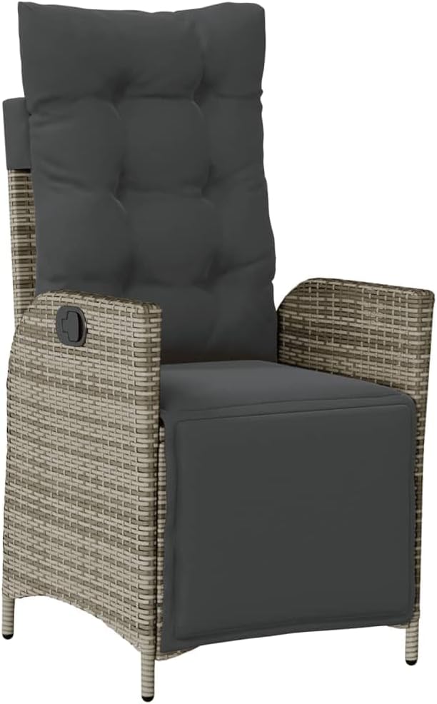 Reclining Patio Chairs 2 pcs with Footrest Gray Poly Rattan Porch Chairs Camping Chairs Patio Chairs Living Room Chairs for Dining Patio Bedroom Outdoor