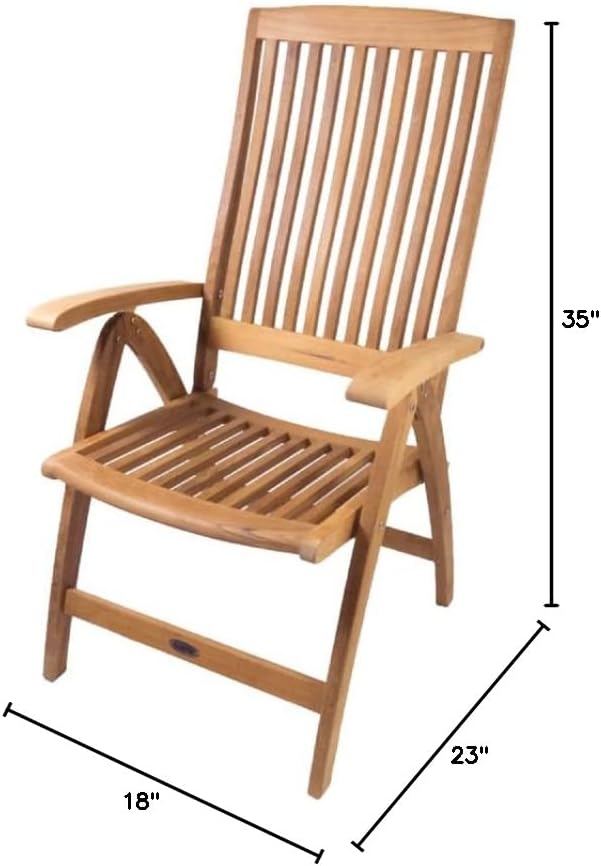 SeaTeak Weatherly Teak Folding Chair - 6-Position Foldable Chair - Weatherproof, Portable Teak Armchair for Boat Deck, Patio, Camping, Outdoors