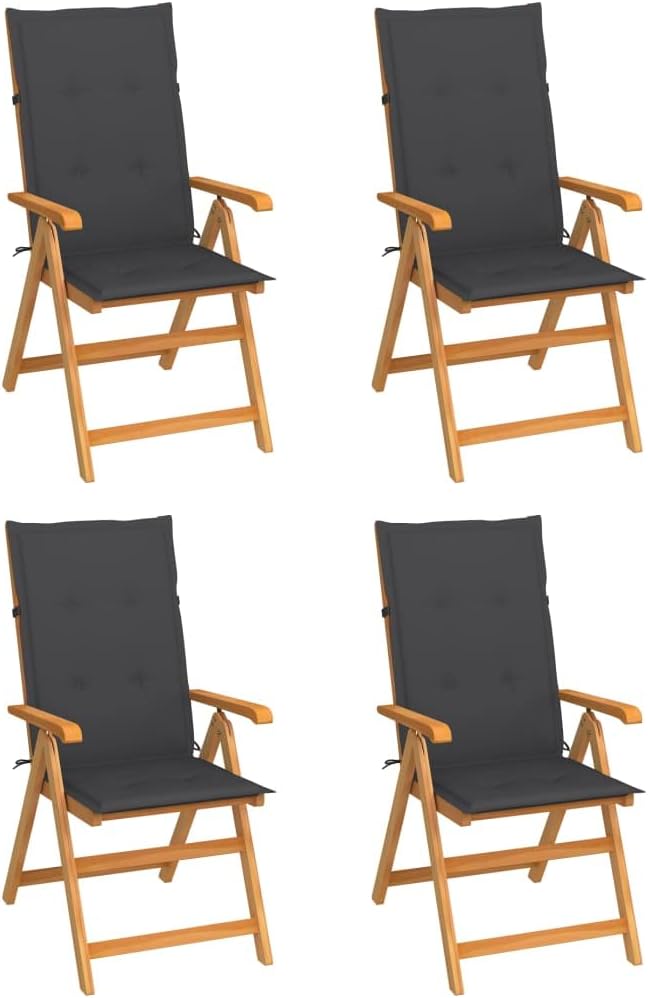 Patio Chairs 4 pcs,Outdoor Folding Chair,Lounge Chair,Portable Camping Chair,Tanning Chairs for Outside,Garden Chair,for Outdoor Patio, Campsite, or Yard, with Anthracite Cushions Solid Teak Wood
