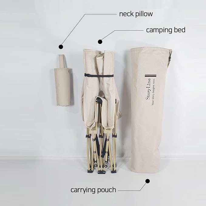 Carbon Steel Camping Cot Waterproof Durable Neck Pillow with Bag 14.3lbs (Ivory)