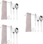 Yardwe 3sets Portable Stainless Steel Camping Cutlery Outdoor Tableware for Picnic Travel Rv Use Compact Design Easy to Clean Modern Lightweight