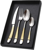 Stainless Steel Flatware Set, 16-Piece Black Cutlery Set for 4, Durable 304 Stainless Steel Knife, Fork, Spoon, Elegant Silverware for Home, Dining, Parties