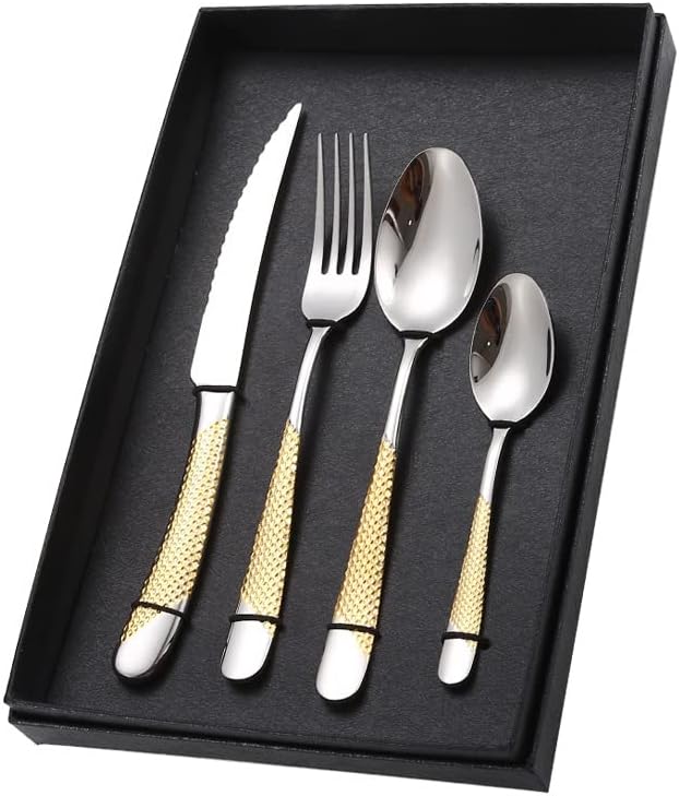 Stainless Steel Flatware Set, 16-Piece Black Cutlery Set for 4, Durable 304 Stainless Steel Knife, Fork, Spoon, Elegant Silverware for Home, Dining, Parties