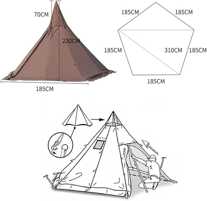 Hot Tents Outdoor Tents Teepee with Stove Hole Waterproof Family Pyramid Tent Camping Backpacking Hiking Mountaineering Heated Shelter