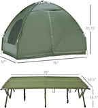 2 Person Foldable Camping Cot with Tent, Bedspread and Thick Air Mattress, 4-in-1 Elevated Camping Bed Tent for Outdoor Hiking, Picnic, Travel