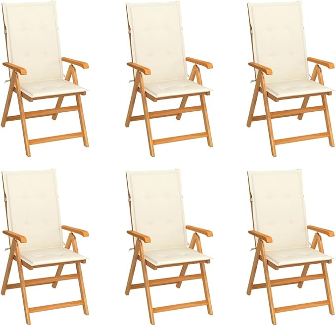 Patio Chairs 6 pcs,Outdoor Folding Chair,Lounge Chair,Portable Camping Chair,Tanning Chairs for Outside,Garden Chair,for Outdoor Patio, Campsite, or Yard, with Cream Cushions Solid Teak Wood