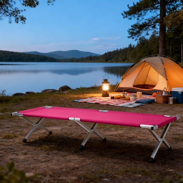 Portable Folding Camping Cot, Heavy Duty Sleeping Bed with Carrying Bag, 610D Oxford Cloth & Lightweight Aluminum Frame, 275lbs Load, Outdoor Cot for Adults, Travel, Hiking, Office (Pink, 4 Pack)
