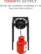 Outdoor Camp Stove High Pressure Propane Gas Cooker Portable Cast Iron Patio Cooking Burner with Removable Legs, Adjustable Heat Dial for Backyard BBQ, Baking and Stir Frying(Single Burner 75000-BTU)