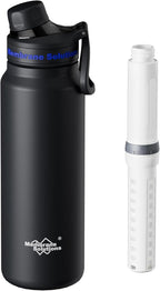 Membrane Solutions C3 Filtered Water Bottle, 32oz Stainless Steel Water Bottle with Replaceable UF+ACF Filter Cartridge, Portable Water Filter, Travel, Hiking & Camping for Drinking Water