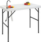 Portable Camping Folding Fish Cleaning Table with Sink & 360-Degree Rotatable Stainless Steel Faucet, Drainage Hose Included - Outdoor Fillet Table for Picnic, Beach & Patio