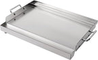 LotFun 30" x 15" Stainless Steel Cooking Griddle for Outdoor Gas Grill, Universal Griddle Flat Top Plate Insert with Grease Groove and Removable Handles for Electric/Charcoal/Gas Grill, Camping,Party
