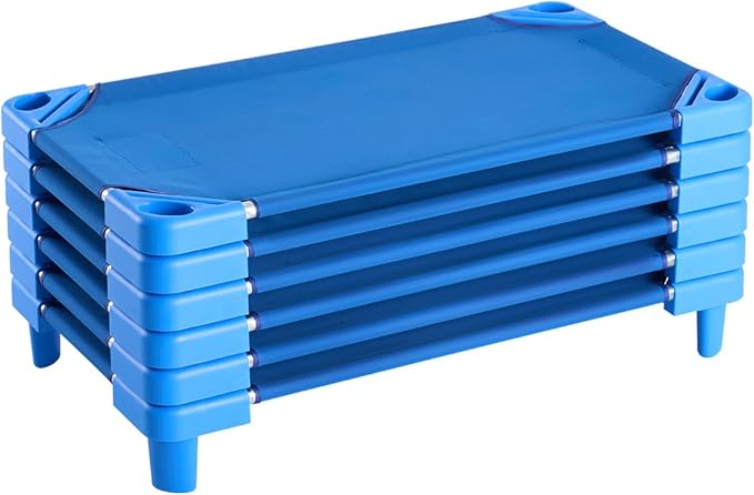 VEVOR Stackable Kiddie Cot, 6 Pack Portable Toddler Nap Cots, Standard Size 40" L x 23" W Daycare Cots for Kids, Preschool Classroom Daycare Beds for Sleeping, Resting, Naptime, Blue