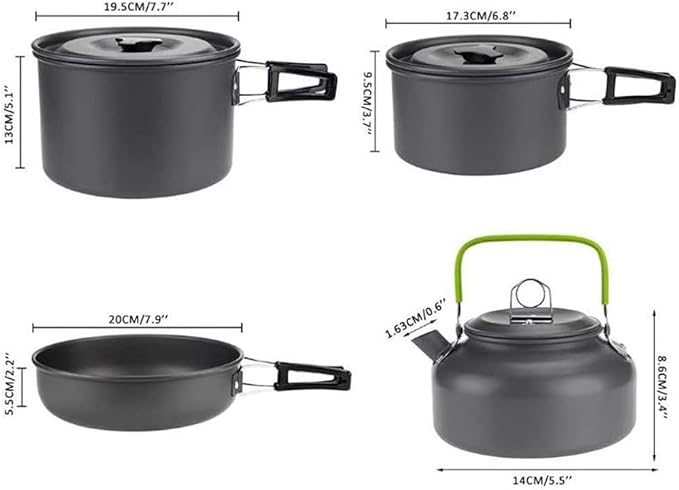 Cookware Pans Camping Cooking Kit Camping Cooker Pan Set Kit Aluminum Camping Cookware Set for 4-5 People, Portable Outdoor Pan Pot and Kettle Tableware - Picnic