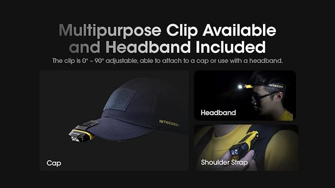 Nitecore NU11 Clip-On Cap Light and Headlamp, 150 Lumen Bright, USB-C Rechargeable, 90 Degree Adjustable for Fishing Camping and Work with Hands-Free Motion Sensor, White and Red LEDs and Sticker