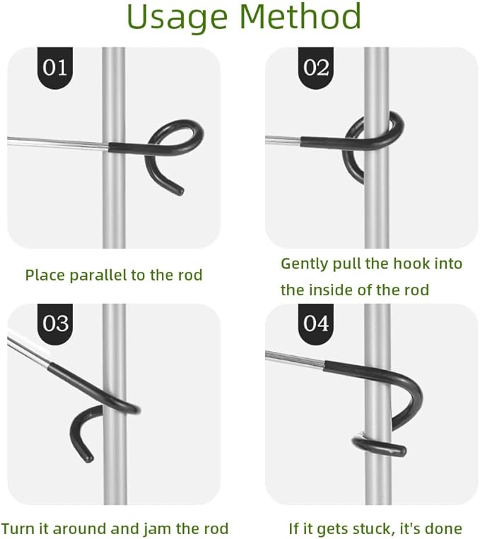 Outdoor Light Hook for Camping Tent lamp Hanger, Bird feeders, Garden Lights ; Sturdy and Non Slip Pole Hook for Yard lightings, 2 Big and 2 Small Camping Lantern Hooks