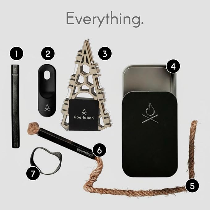 Überleben | FIREKIT Survival Fire Starter Kit – All-in-One Ferro Rod, Striker, Tinder Wick & Bellow - Waterproof Camping Essentials