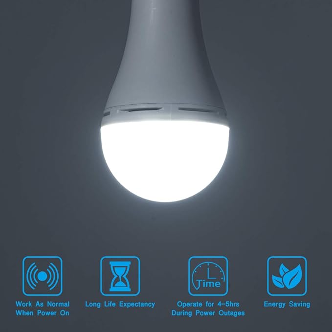 20 Pack HOLDWILL Rechargeable Emergency LED Bulb, Multi-Function Battery Backup Emergency Light for Power Outage Camping Outdoor Activity 9W 900LM 60W Equivalent White Daylight 6000K with E26/E27 Base